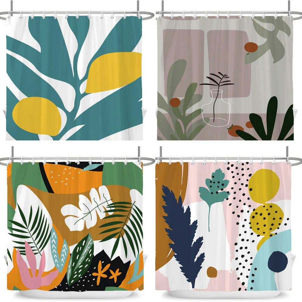 

Pop Art Plant leaves Shower Curtain Fashion Classicl Abstract Colourful Bathroom Curtains Waterproof Fabric Decor with Hooks