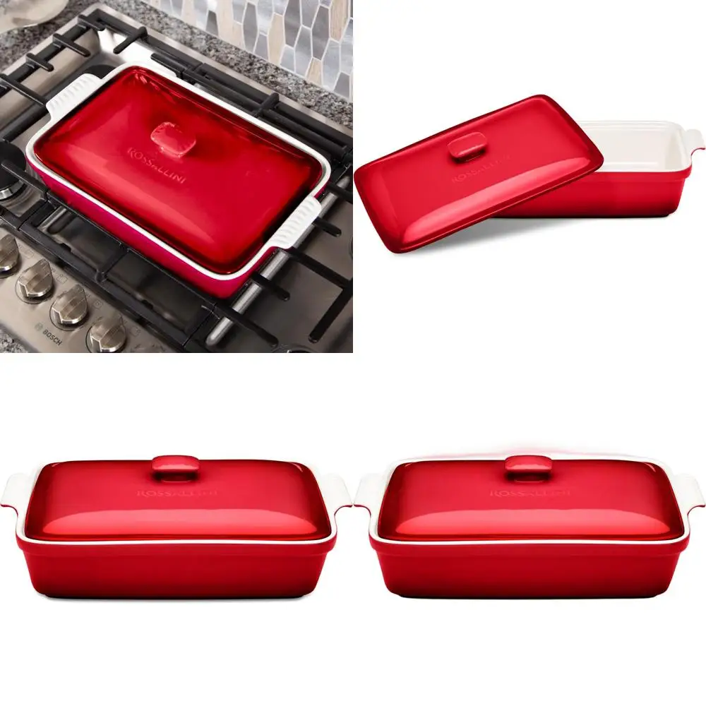 

Large 3.2 Quart Stoneware Casserole Dish with Lid, Deep Red, 11x9 Inches Dinnerware Set