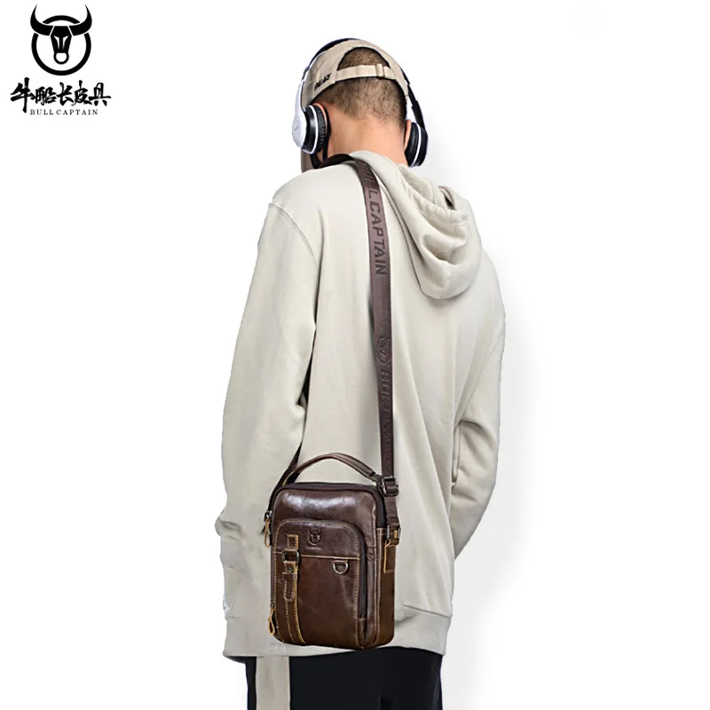 

Multi-pocket large capacity diagonal span bag men's real leather square portable travel shoulder bag