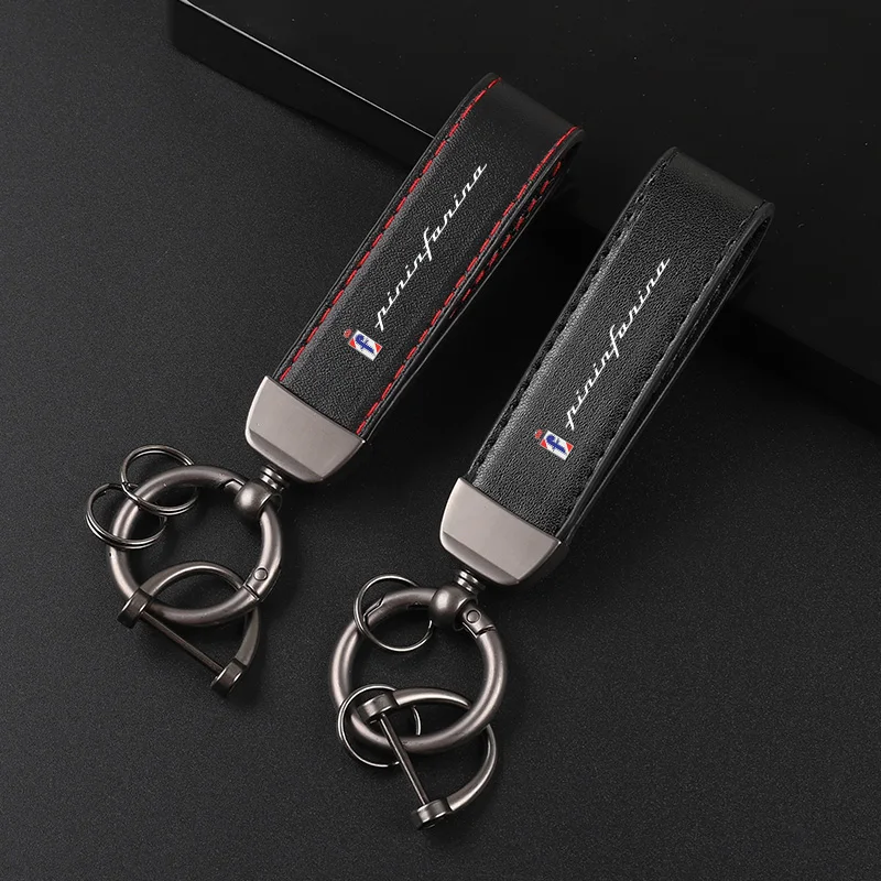 Deluxe Leather Keychain with Car Badge Keychain Pendant For Pininfarina