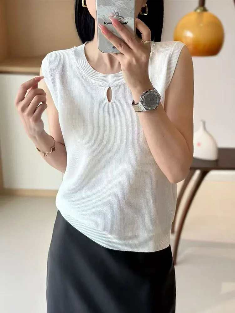 

Летний трикотажный топ из ледяного шелка, свободного кроя, женская базовая футболка, однотонная, с круглым вырезом