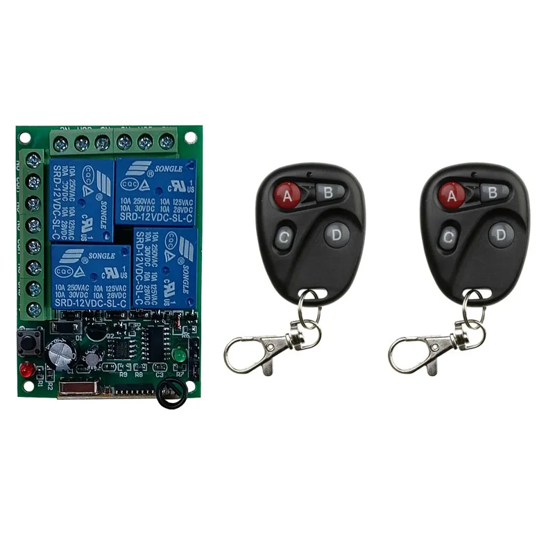 รีเลย์10A RF ไร้สาย DC 12V 24V 4CH 4 Ch รีโมทคอนโทรลไร้สาย433 MHz สำหรับเปิดประตูโรงรถ