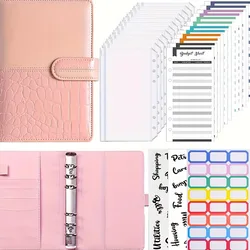 A6 PU Splicing Cover Binder Creative Zipper Bag Notebook Cash Budget Loose Leaf Book Korean Stationery Office Cultural Supplies