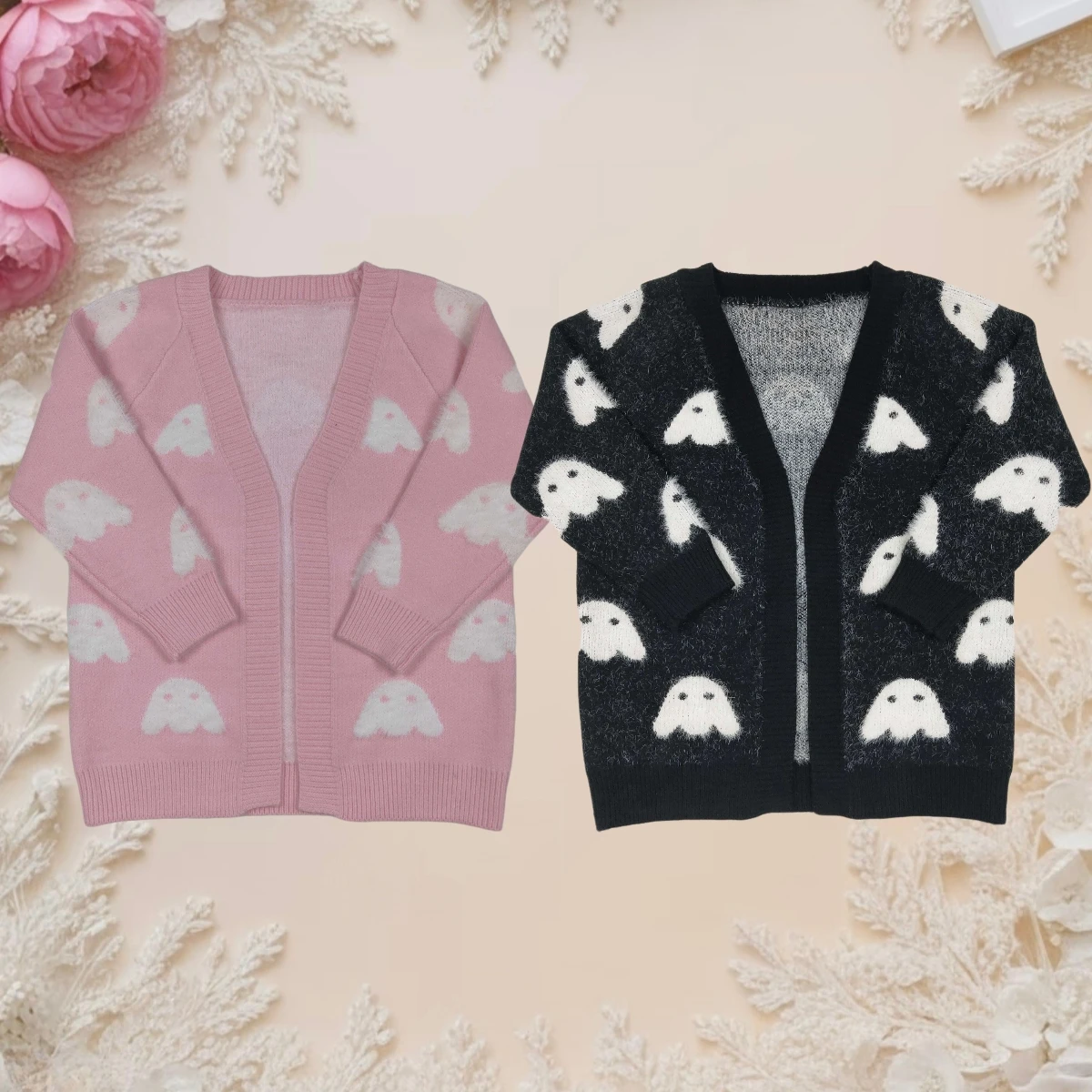 Toddler Baby Girl Cardigan Fuzzy Long Sleeve Open Front Ghost Print Halloween Sweater Fall Winter Outwear Kids Children Cardigan