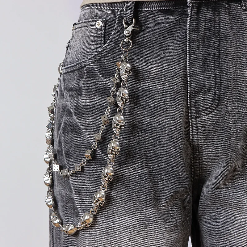 Skull & Dice Multi‑Layer Pants Chain Gothic Metal Waist Chain Punk Jeans Keychain Hip‑Hop Street Decor Accessory