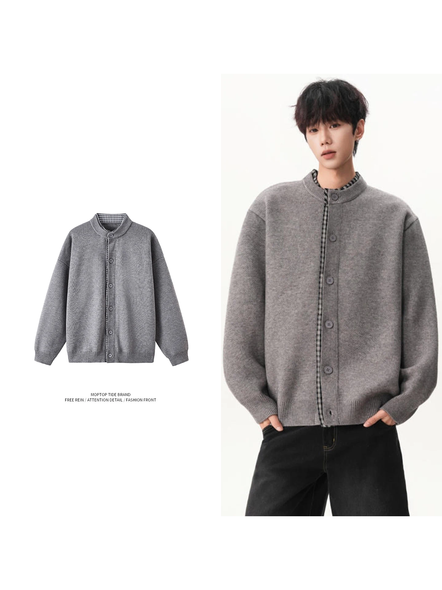 

Свободный вязаный кардиган в клетку с лоскутным узором, мужской модный брендовый свитер на осень-зиму, повседневный винтажный универсальный свитер с длинными рукавами