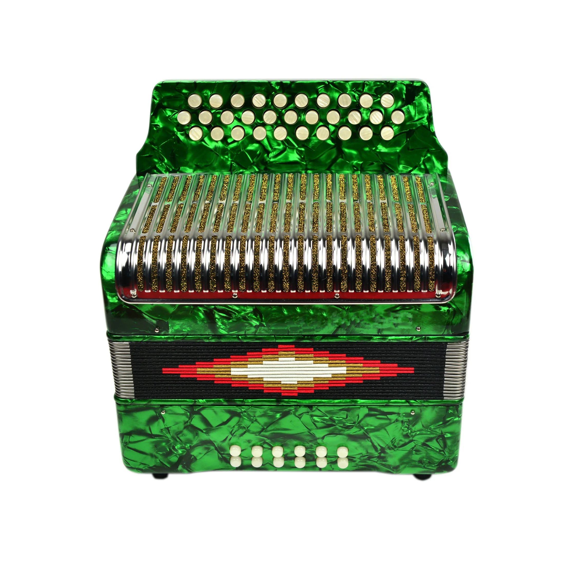 

SEASOUND OEM Green Celluloid Stainless Steel Grill Accordion Instrument JB3112C Diatonic With 31 Buttons And 12 Bass