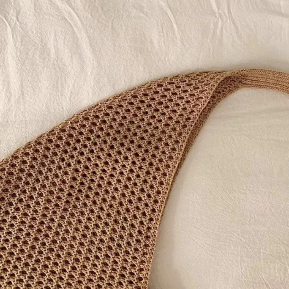 Solid Color Knitting Shoulder Bag Large Capacity Flower Bohemian Crochet Tote Bag Versatile Hollow Out Casual Woven Handbag