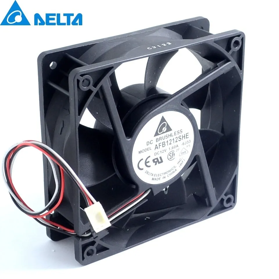 

AFB1212SHE 1.60A 12V quiet double ball speed automatic temperature control cooling fan wind capacity for delta 120*120*25MM