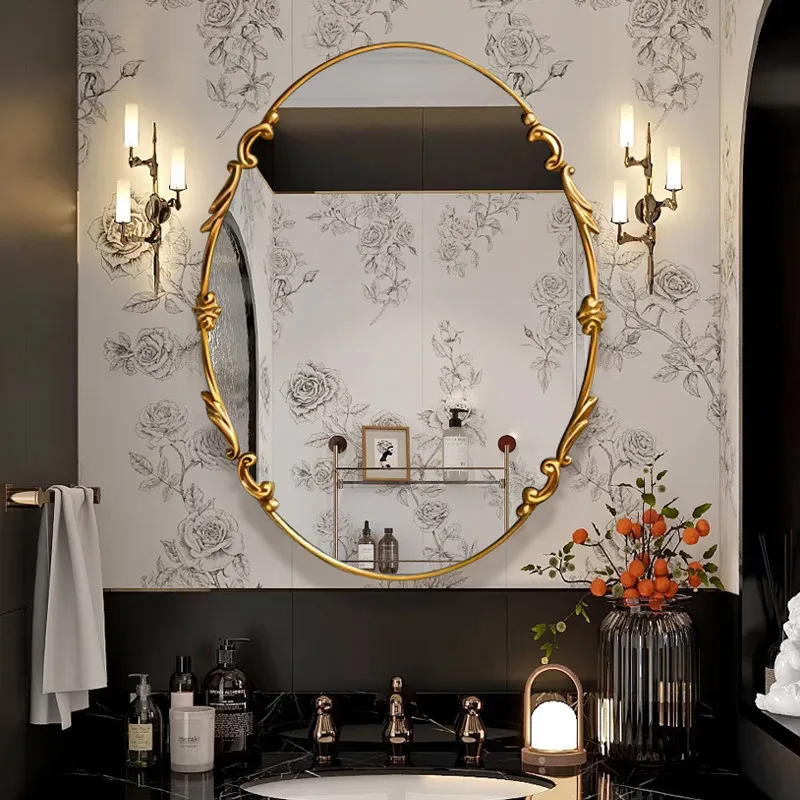 French toilet washbasin countertop bathroom cosmetic mirror retro oval smart with lamp defogging bathroom mirror wall hanging