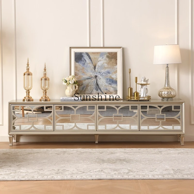 

American light luxury modern simple living room small apartment household solid wood glass storage locker