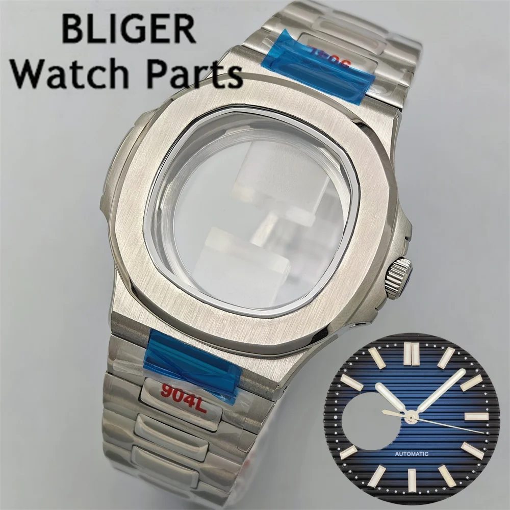 BLIGER 40 mm vierkante horlogekasten Horlogebandonderdelen Saffierglas met wijzerplaatwijzers Groen lichtgevend Fit NH35 NH38 Beweging Waterdicht