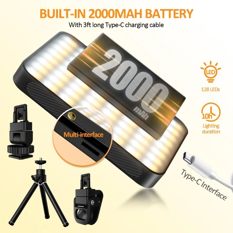 128LED Rechargeable Selfie Light, Clip Magnetic Fill Light for Phone Laptop Tablet For Vlogging Video Conference Live Stream