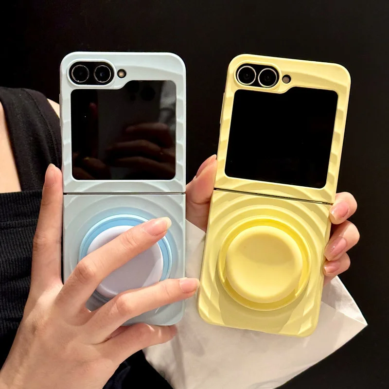 Z Flip6 Case Zflip5 Magnetic Stand Flip Case Wave Shell Phone Case For Samsung Galaxy Z Flip6 Zflip5 Zflip4 Cases Solid Color