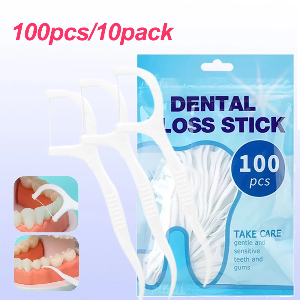 1000 PCS/10 Pack Disposable Dental Floss Plastic Toothpick High-tension Dental Floss Stick Dental Floss Box ﻿Oral Care