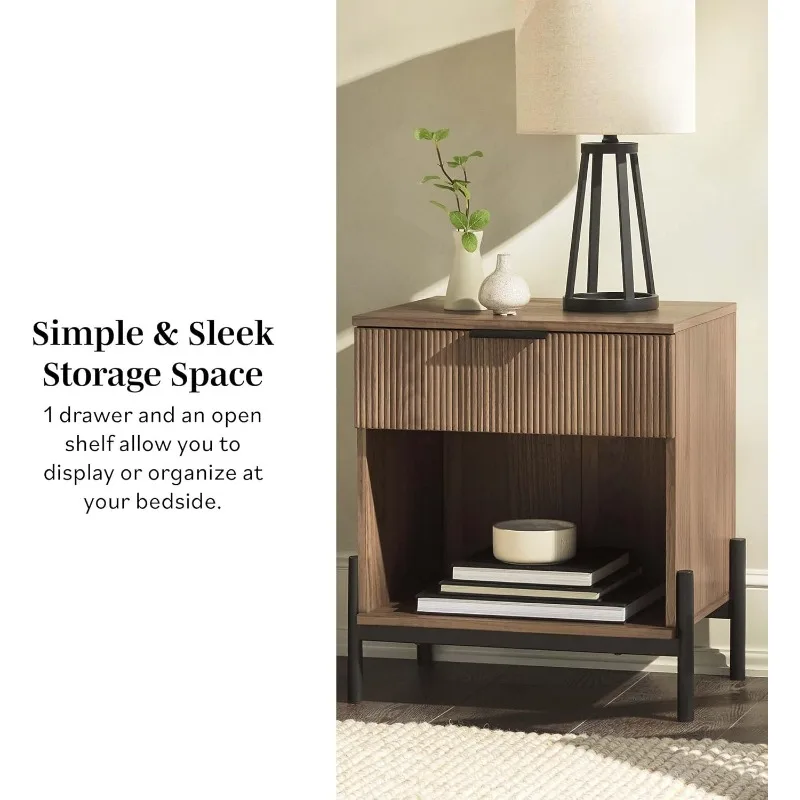 منضدة باريس الحديثة ذات الدرج القصب مع مساحة تخزين مفتوحة، مجموعة من 2، موكا #5