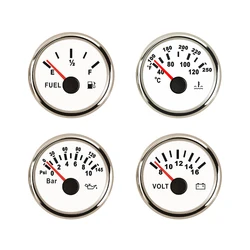 Universal 4 Gauge Set 52mm Water Temp Oil Pressure Fuel Level Meter Voltmeter with Red Backlight for Car Boat Yacht 12V