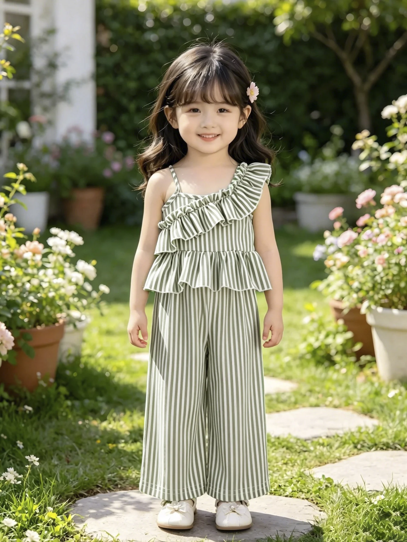 Kids 2Pcs Sets  Girl Striped Summer Sleeveless Top Fashion Clothing Long Trousers Casual Two-Piece Set Trendy Outfit Children's