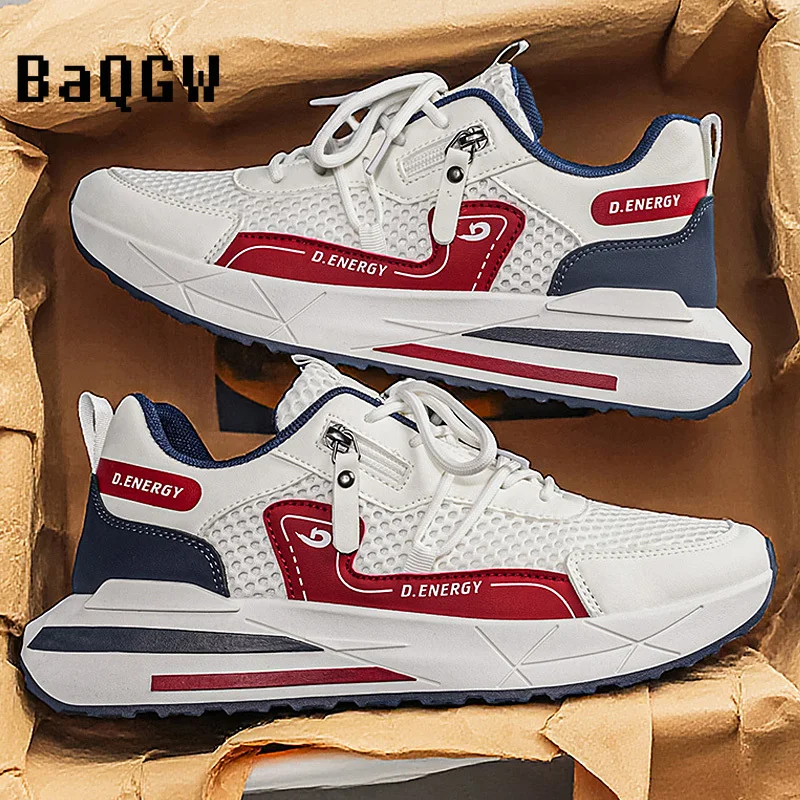 

Breathable Lightweight Fashion Sneakers Mesh Upper Zipper Design Thick Sole Casual Walking Shoes for Unisex Daily Street Wear