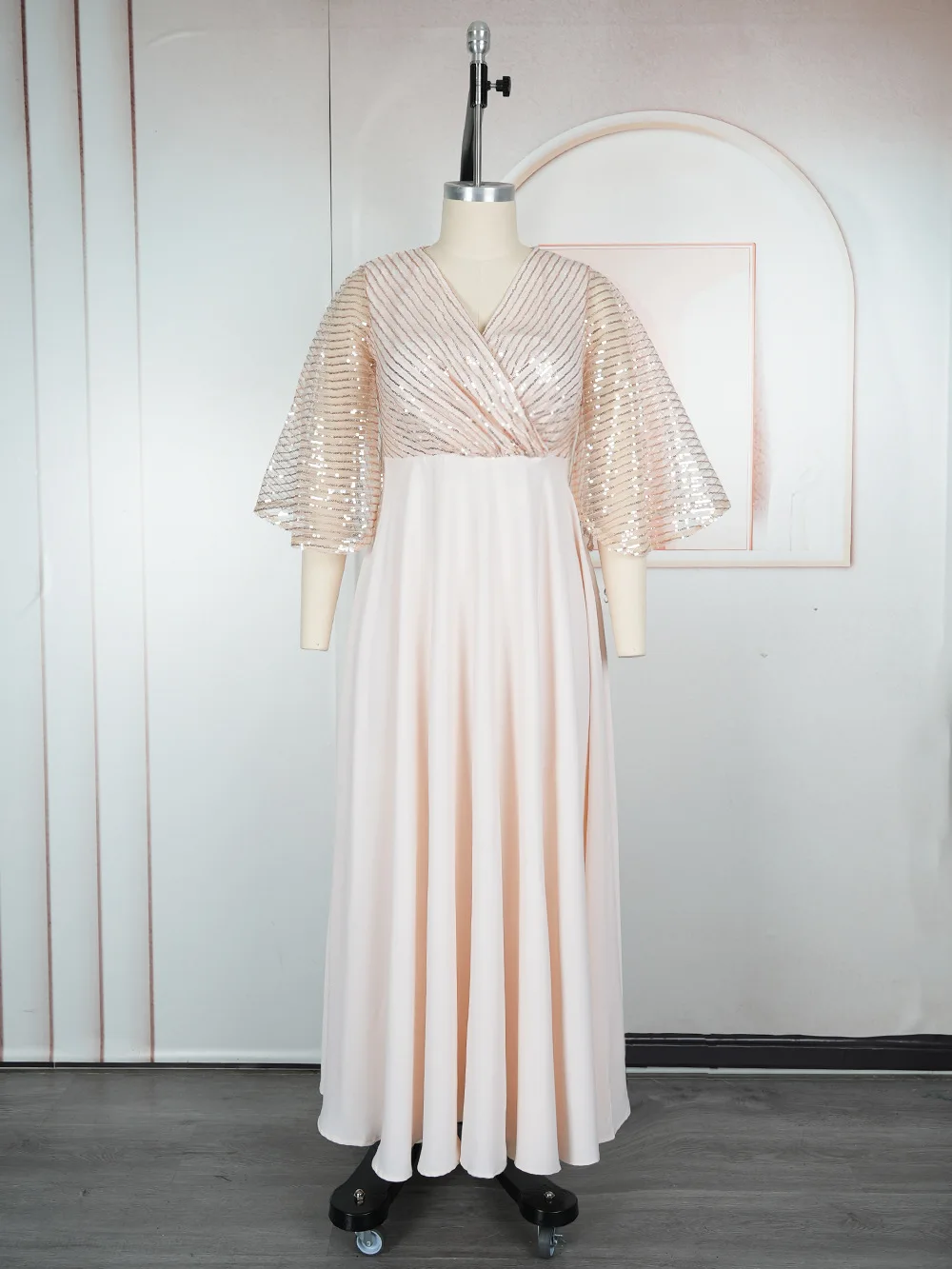 

Elegant Women Evening Dresses Luxury Sequin Mesh Sleeve Long Dress African Dashiki Outfit Party Prom Birthday Gown Female Cloth