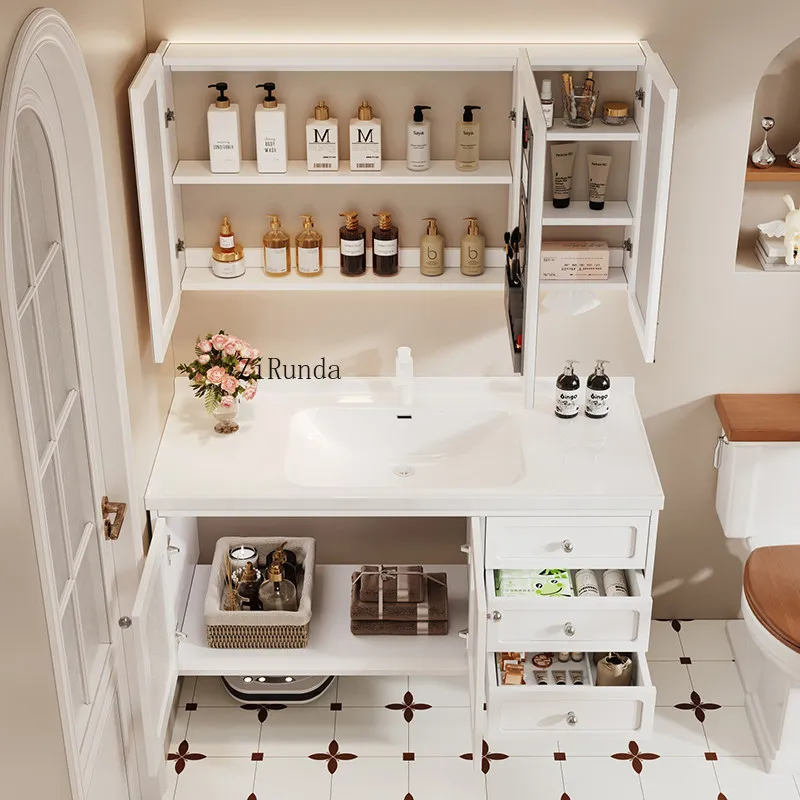 

Французский керамический шкаф для ванной комнаты со встроенной раковиной, комбинация тумбы и умывальника в пасторальном стиле