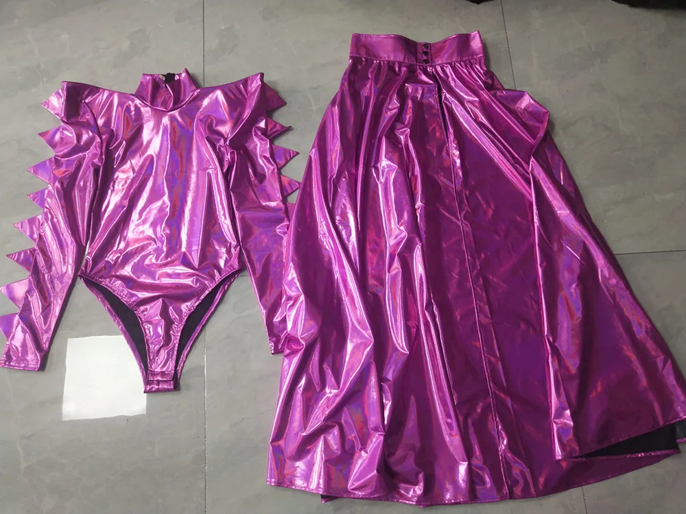 Body à épaules exagérées au Laser violet, Costume de danse Gogo Sexy pour boîte de nuit, tenues de Festival, Costume de Cosplay, vêtements de spectacle sur scène