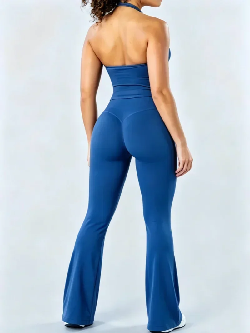 2-teiliges Fitness-Set für Damen: Nahtloses Gym-Haltertop und Hüftliftende Schlaghose für Yoga, Laufen und Workout – Detail 6