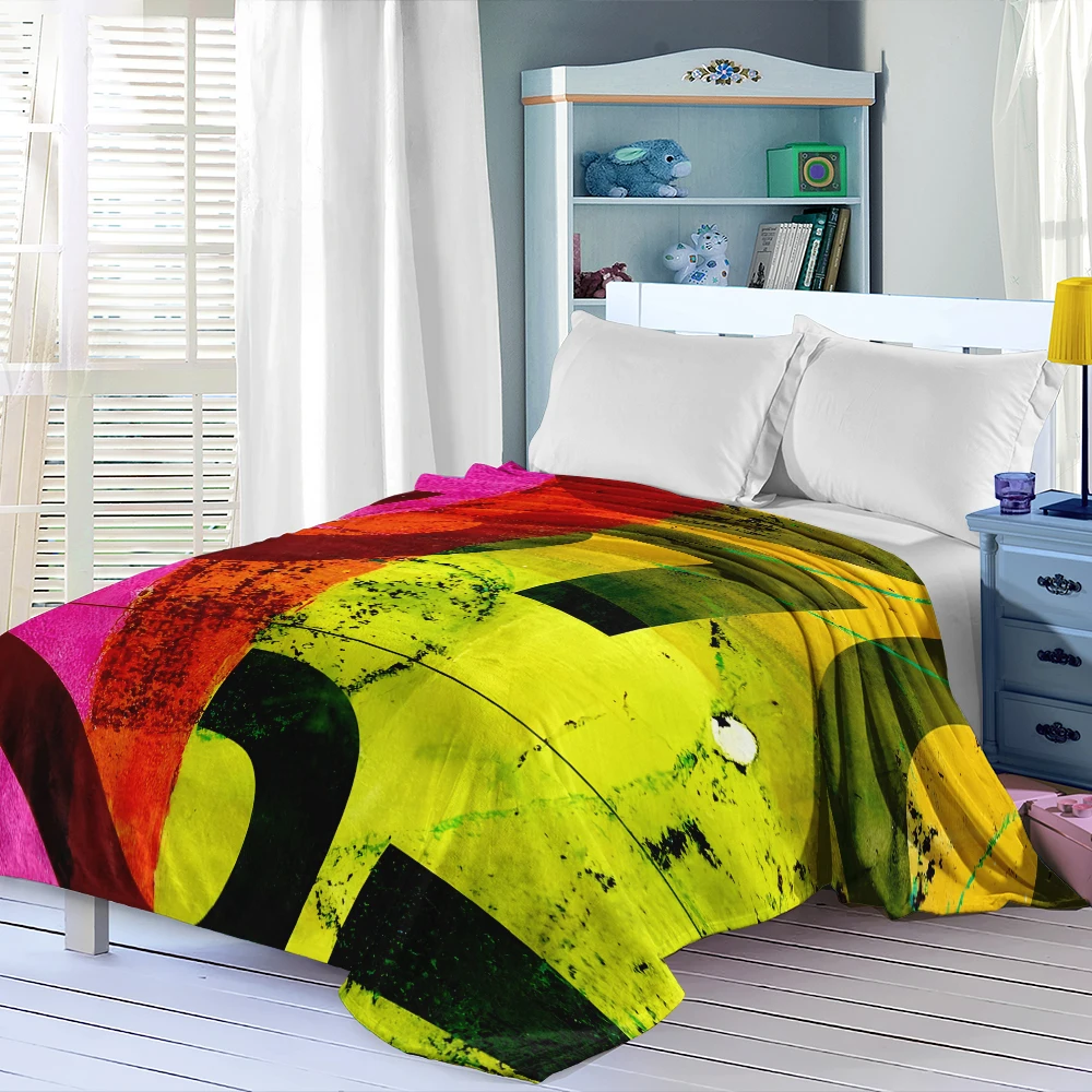 Colorful Typography Grunge Warm Flannel Fleece Blanket Thick Soft Cozy Throw Blanket for Winter Bed Couch Plush Bedspread