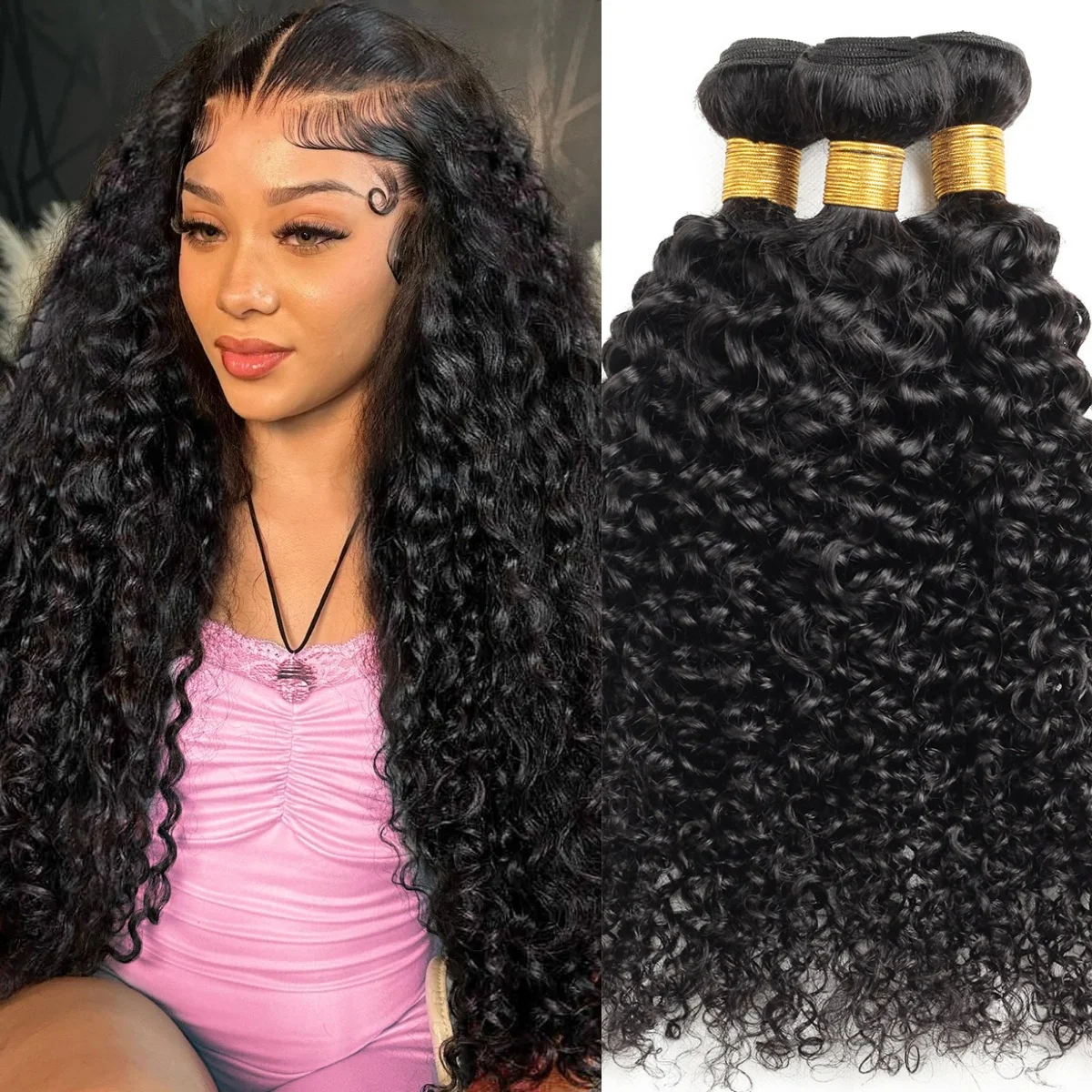 Extensiones de cabello humano rizado Afro birmano, 1/3/4 mechones, extensiones de cabello crudo superior, onda de agua profunda virgen sin procesar