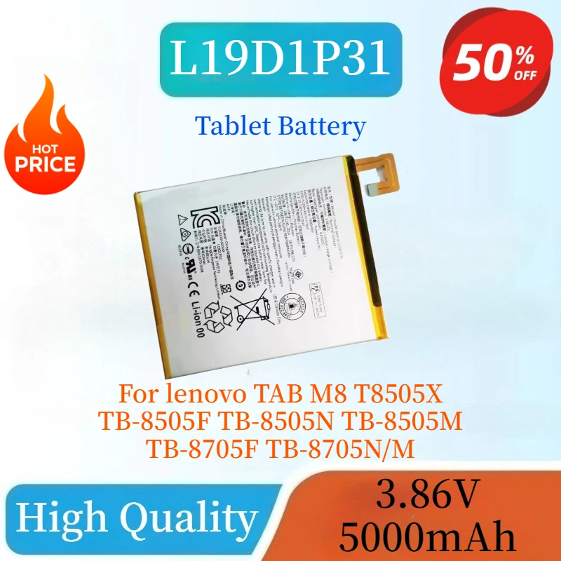 

New High Quality 3.86V 5000mAh Tablet Battery L19D1P31 For lenovo TAB M8 T8505X TB-8505F TB-8505N TB-8505M TB-8705F TB-8705N/M