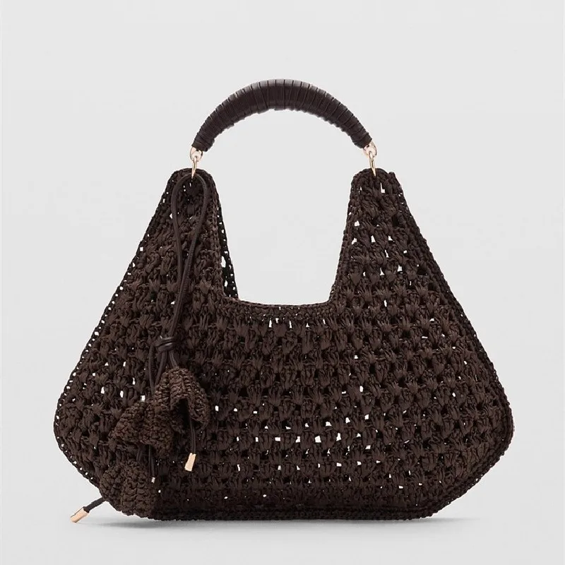 

Hollow Out Tote Bags For Women Luxury Designer Handbag Purse New Weave Large Capacity Tassel Shoulder Straw Beach Bag