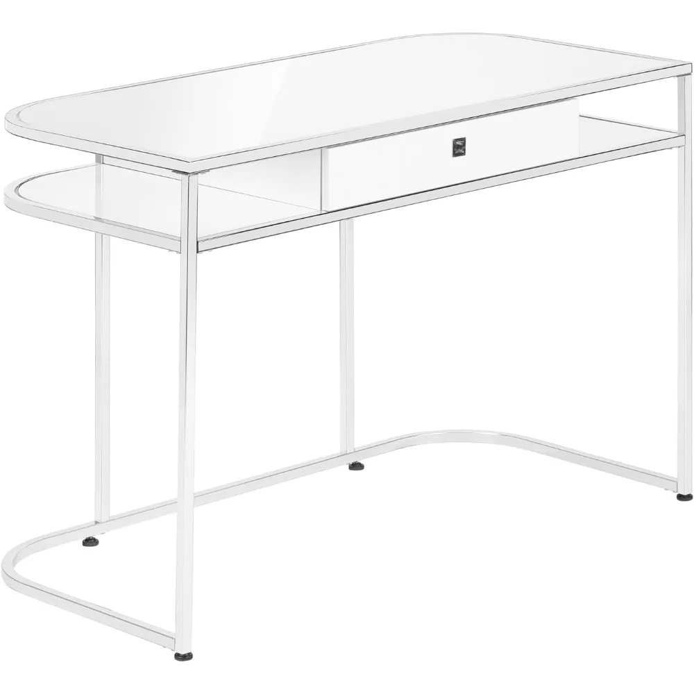 

Computer desk, home office, laptop, storage drawer, 48 L, work, metal, laminated board, white, chrome