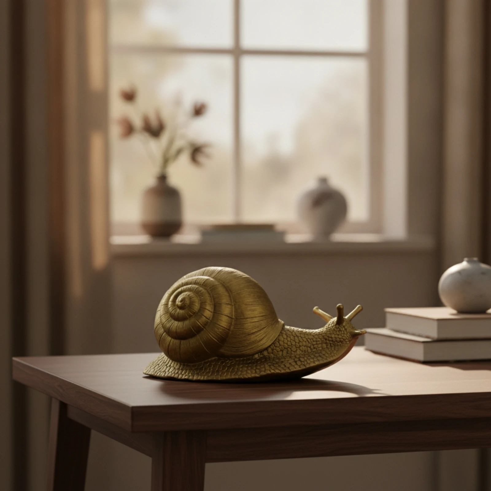 Snail Figurine Gold-Toned Snail Figurine with Base Decor Tabletop Retro for Collectors, Console Table, Bookshelf