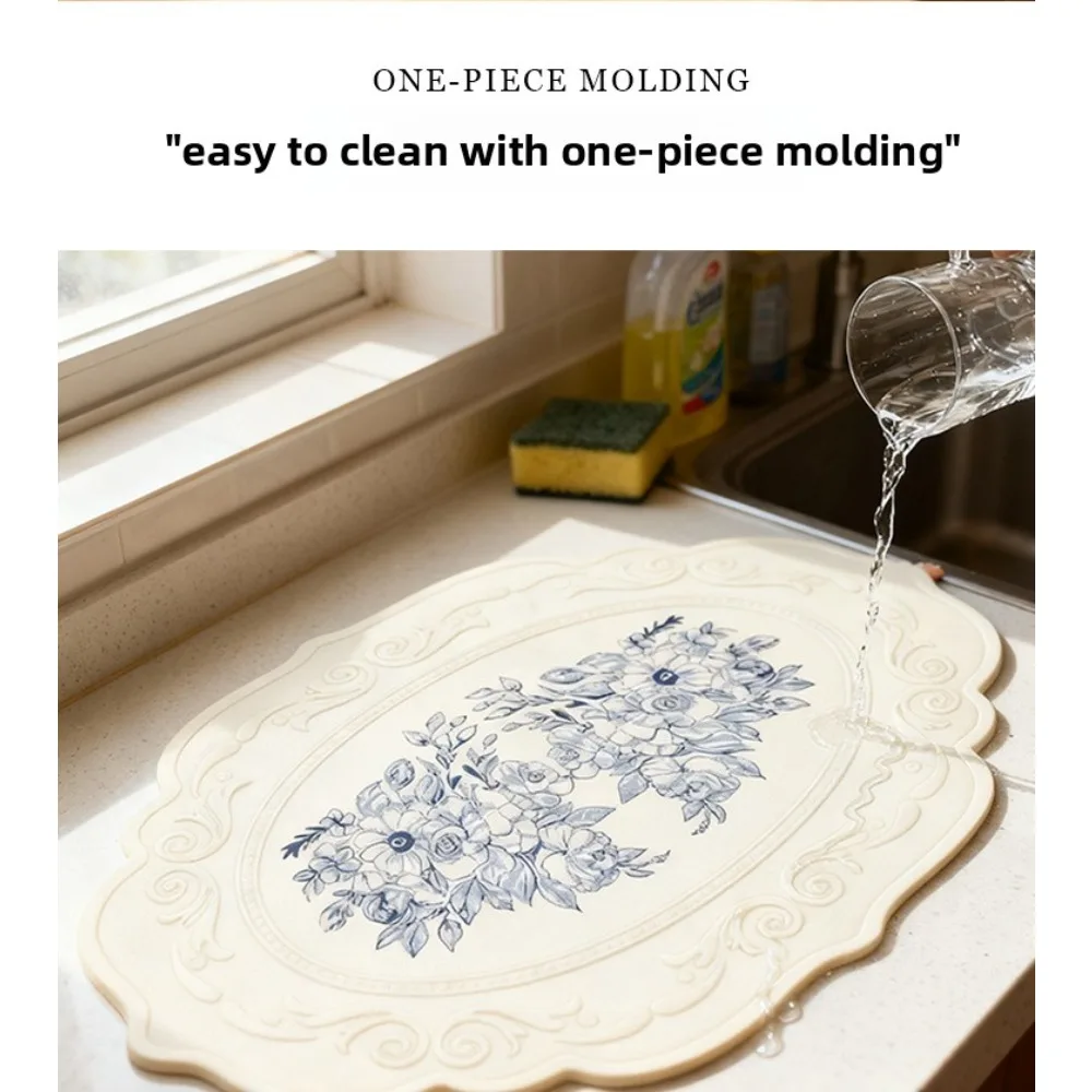 Silicone Placemat European Retro Relief Tableware Storage Drain Mat Restaurant Desktop Non-slip Thermal Insulation Mat