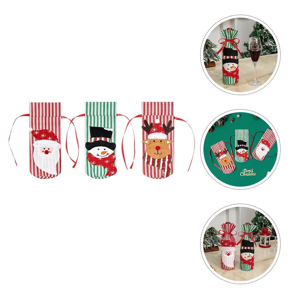 3 قطعة غطاء زجاجة سانتا رجل الثلج المحبوك قماش ناعم زجاجة النبيذ الديكور حفلة عيد الميلاد النبيذ اكسسوارات مستلزمات عيد الميلاد #5