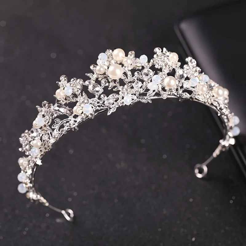 Crystal Pearl Crown Tiara Rhinestone Prom Diadem Headband For Women Bridal Wedding Hair Accessories Jewelry Tiaras And Crowns