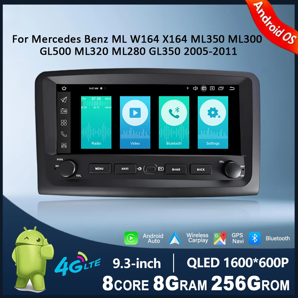 Car Radio for Mercedes Benz ML W164 X164 ML350 ML300 GL500 ML320 ML280 GL350 2005-2011 Multimedia Player Android Auto CarPlay BT
