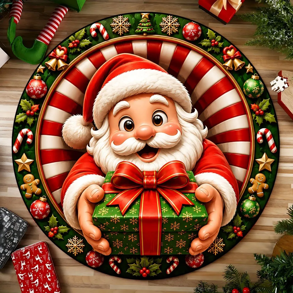 Christmas Corridor Santa Round Rug Living Room Sofa Chimney Carpet Bedroom Bedside Dinning Office Mat Home Decor floor mat