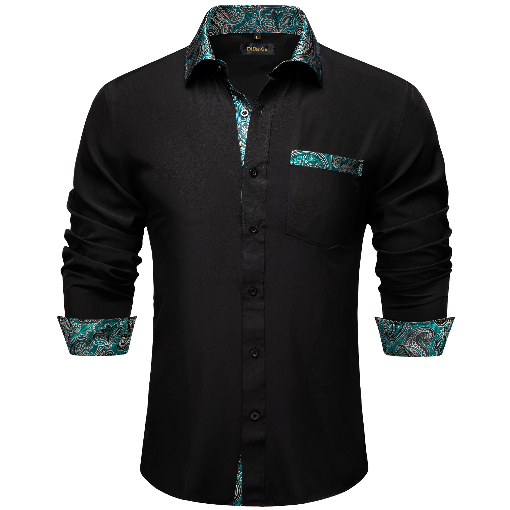 New Designer Luxury Solid Shirts For Men Splicing Paisley Collar Cuff Long Sleeve Cotton Dress Shirt DiBanGu