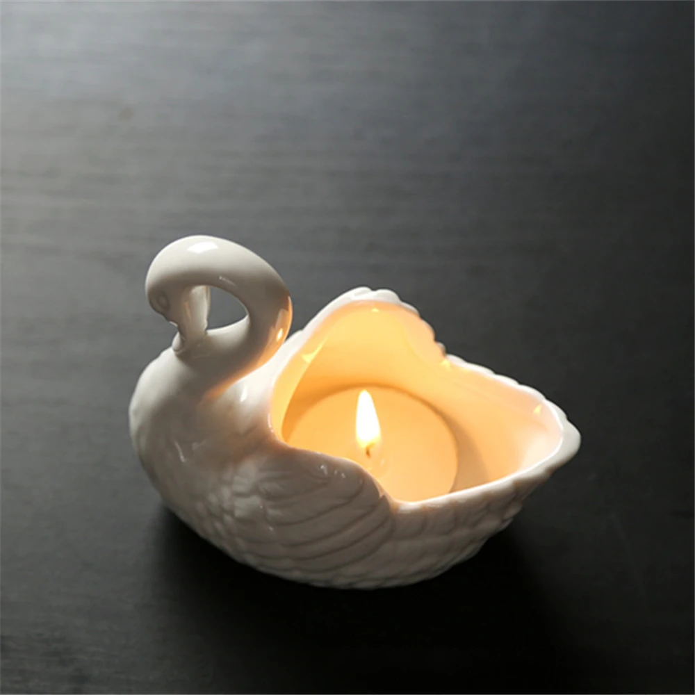 Swan Ceramic Ornaments Decoration Desktop Storage Box Tealight Candles Holder Flower Pot Home Decor Furnishings