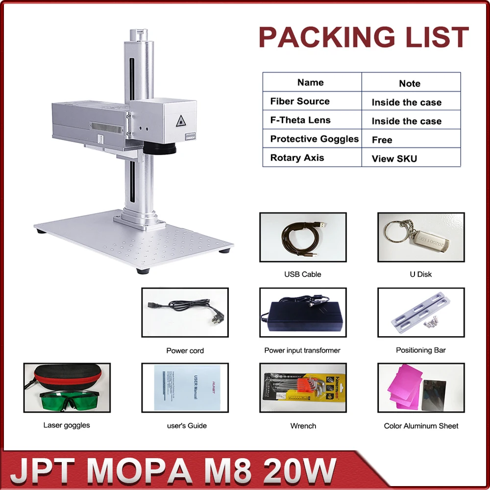 HUNST JPT 20W Mini Laser Marking Machine JPT MOPA M8 Portable Fiber Laser for Stainless Steel Color Marking DIY Metal Engraving.