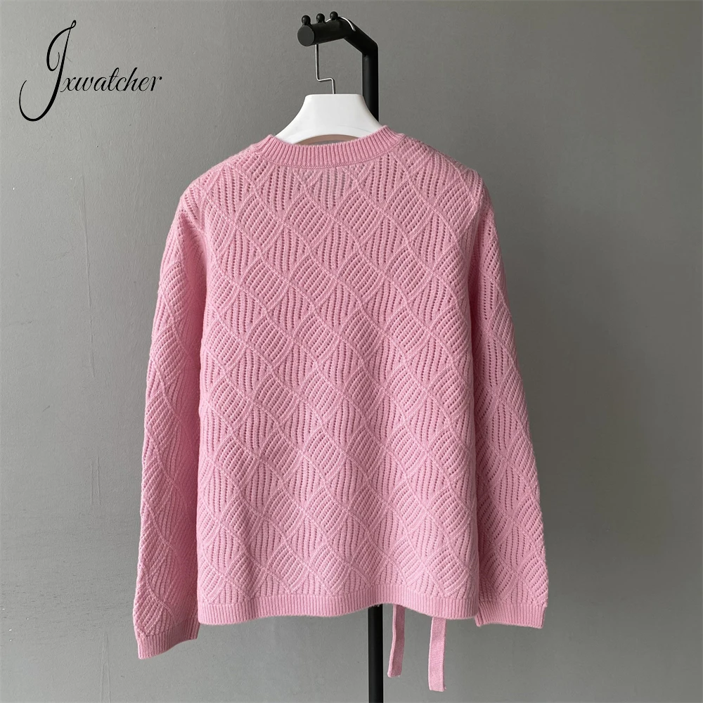 Jxwatcher Women\'s Sweater O Neck Soft Knitted Wool Tops Spring Hollow Out Thin Knitwear Ladies Fall Fashion Pullover New Arrival