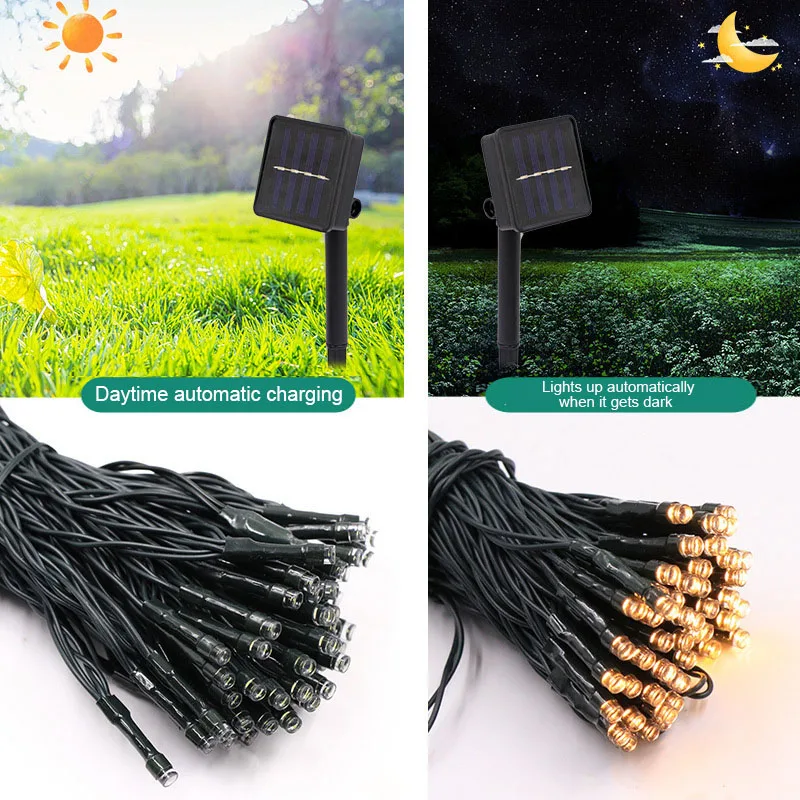 Zonne-Energie Led String Gekleurde Lichten Voor Kerstdecoratie Buiten Binnenplaats Tuin Waterdichte Knipperende Sterrenhemel Atmosfeer Verlichting