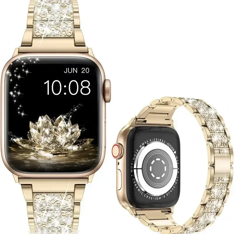 

Diamond case+Strap For Apple Watch Band 45mm 40mm 44mm 41mm 38mm 42mm 44 mm Metal Belt IWatch Series 9 8 7 SE 6 5 Women Bracelet