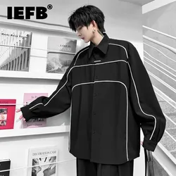 IEFB Letter Printed Shirt Men Black White Ribbon Contrast Color Long Sleeve Shirts Oversized New Fashion Tide Autumn 9C7261