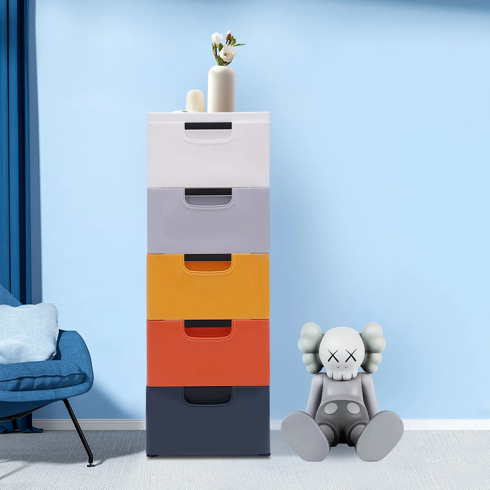 

30×40×84cm 5-story Morandi Color Storage Cabinet Multifunctional Large-capacity Storage Box High Load-bearing Locker