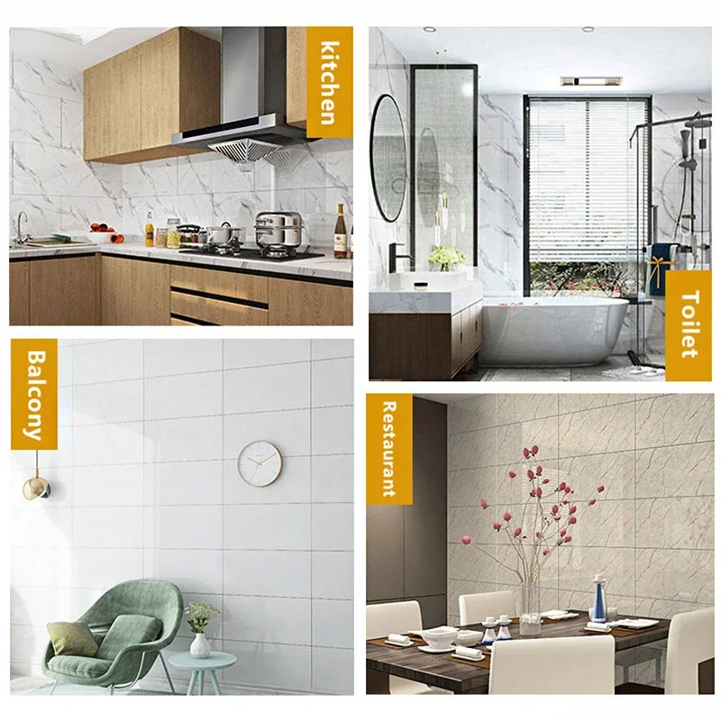 10 3D Ceramic Tiles Self-adhesive Wallpaper Waterproof, Oil-proof, Stain-proof Wallpaper Renovation Bathroom Decoration Marble