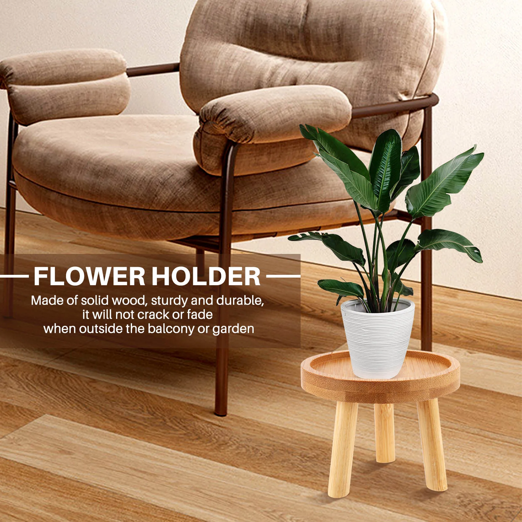 Suporte de planta de madeira para interior e exterior, Pot Base Holder Stool, High Stool, Suculent Shelf for Balcony, Round