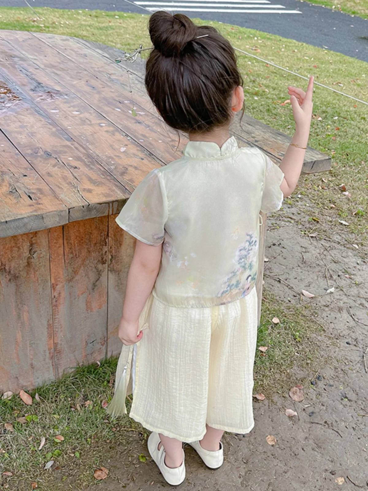 Faionable Hanfu-set voor kleine meisjes, zomer, nieuwe collectie, tweedelige trendy moderne Chinese sle-zijden top en rok, dameskleding