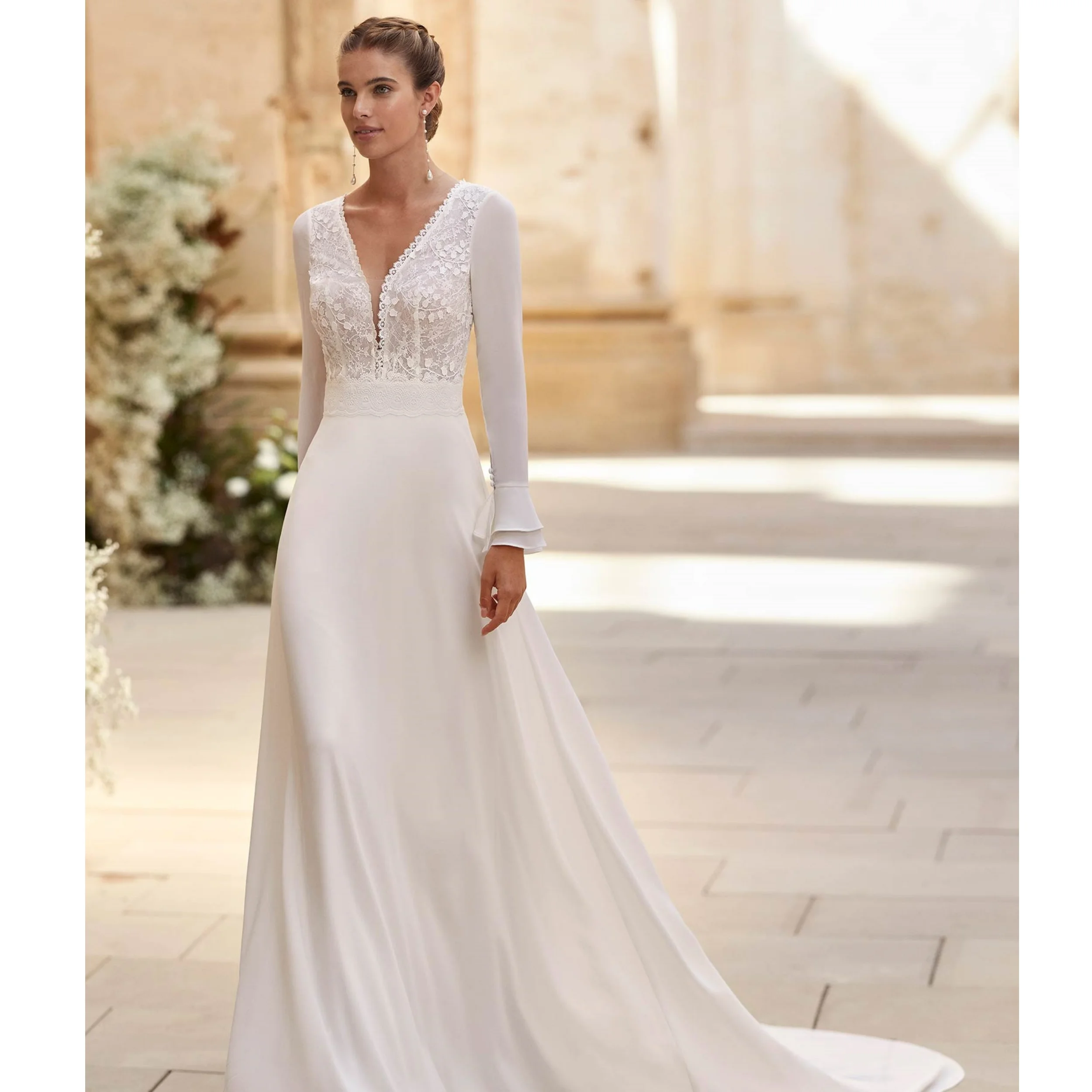 

New Arrival Lace Wedding Dresses A Line V Neck Boho Bridal Gowns for Women Beach Long Sleeves Customized Vestidos de Gala